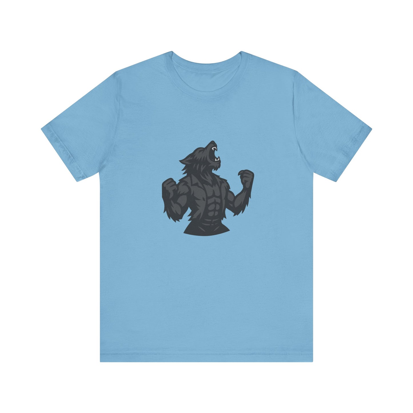 Werewolf Transformation T-Shirt – Dark Theme Grayscale Muscular Monster Design on Black Tee with Savage Energy and Modern Ghost Effect. Unisex Jersey Short Sleeve Tee