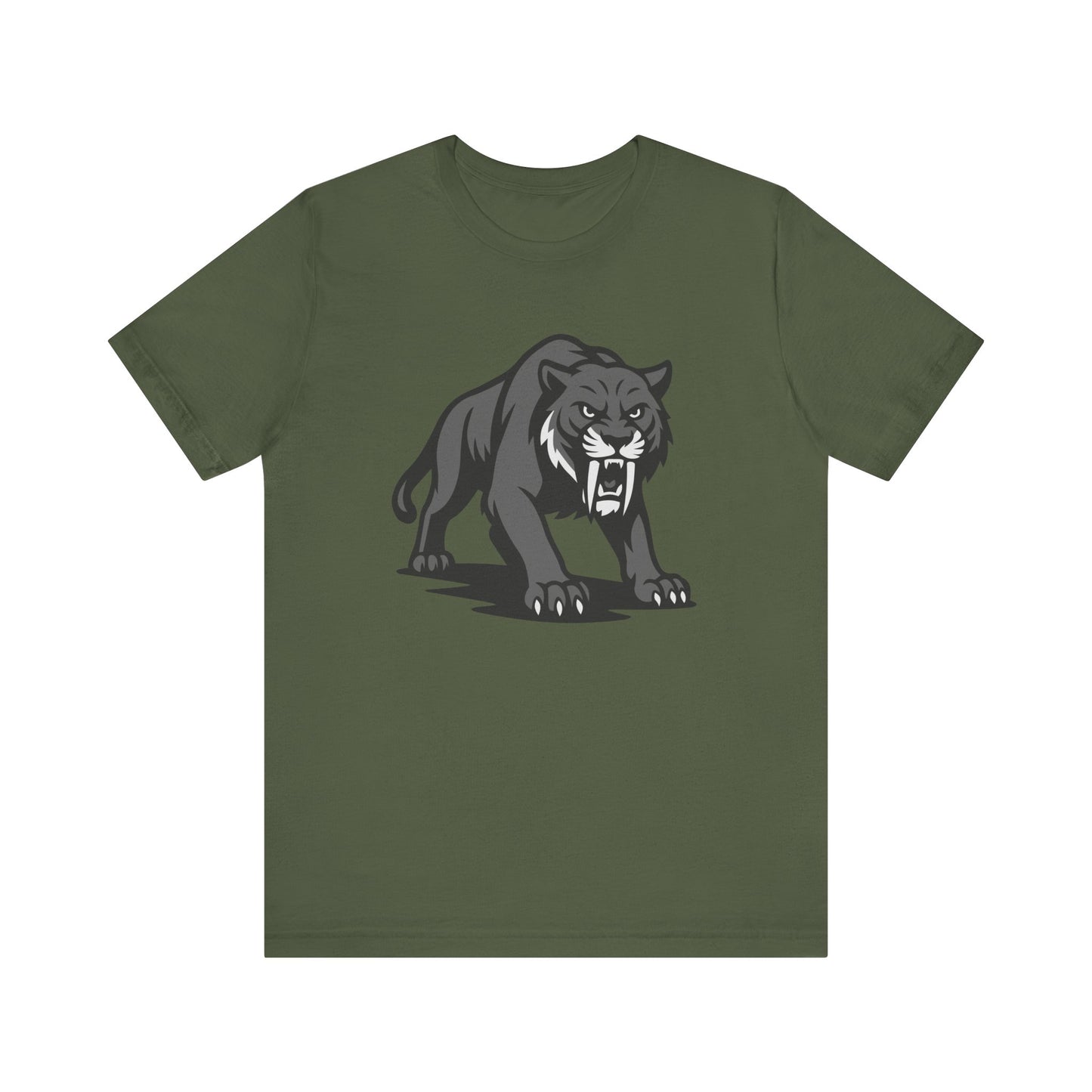 Saber-Tooth Tiger Graphic Tee Dark Theme – Fierce Prehistoric Vector Design with Modern Edge