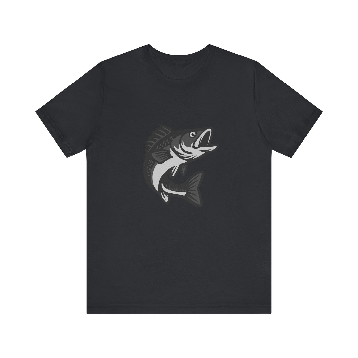 Walleye Fishing Graphic T-Shirt – Dark Theme Grayscale Freshwater Game Fish Design on Black Tee with Angler Energy and Modern Ghost Effect. Unisex Jersey Short Sleeve Tee