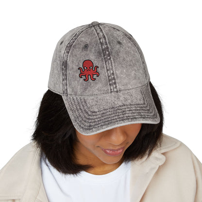 Angry Octopus Vintage Hat – Embroidered Red Sea Creature Hat with Cartoon Vibes and Bold Attitude