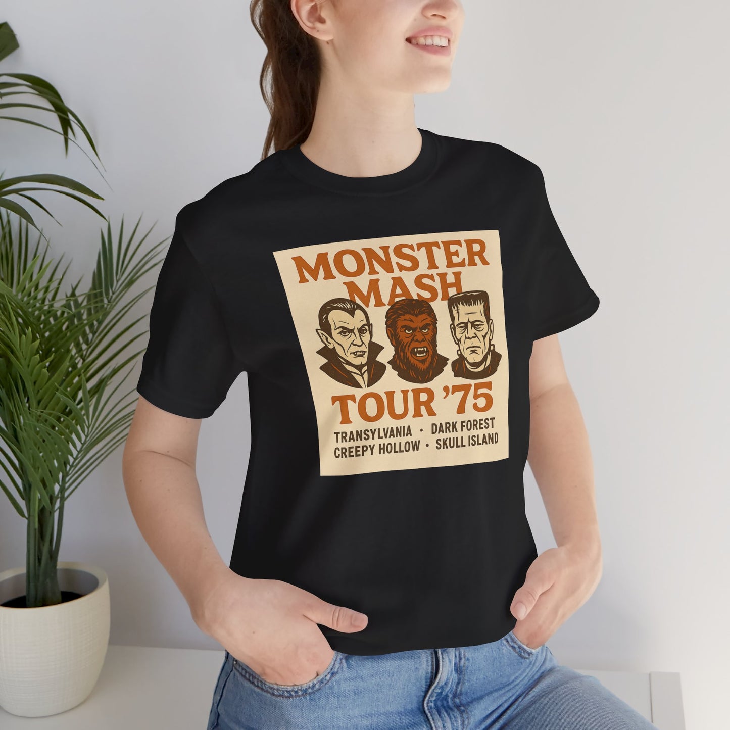 Monster Mash Tour '75 Halloween Shirt – Vintage Horror Band Tee Featuring Dracula, Wolfman, Frankenstein