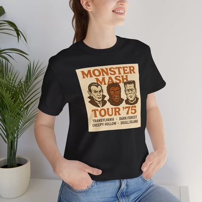 Monster Mash Tour '75 Halloween Shirt – Vintage Horror Band Tee Featuring Dracula, Wolfman, Frankenstein