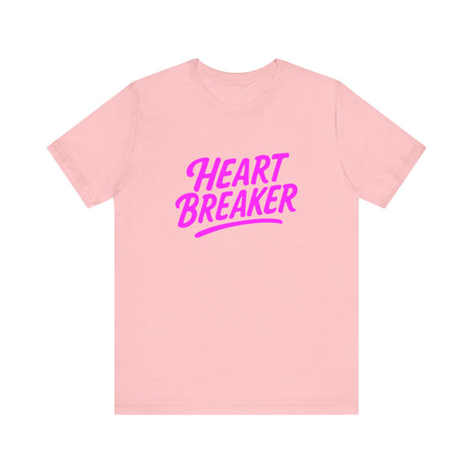 Colorful Design Heartbreaker Shirt – Neon Pink Retro Script Tee for Bold Women with Savage Energy. Unisex Jersey Short Sleeve Tee