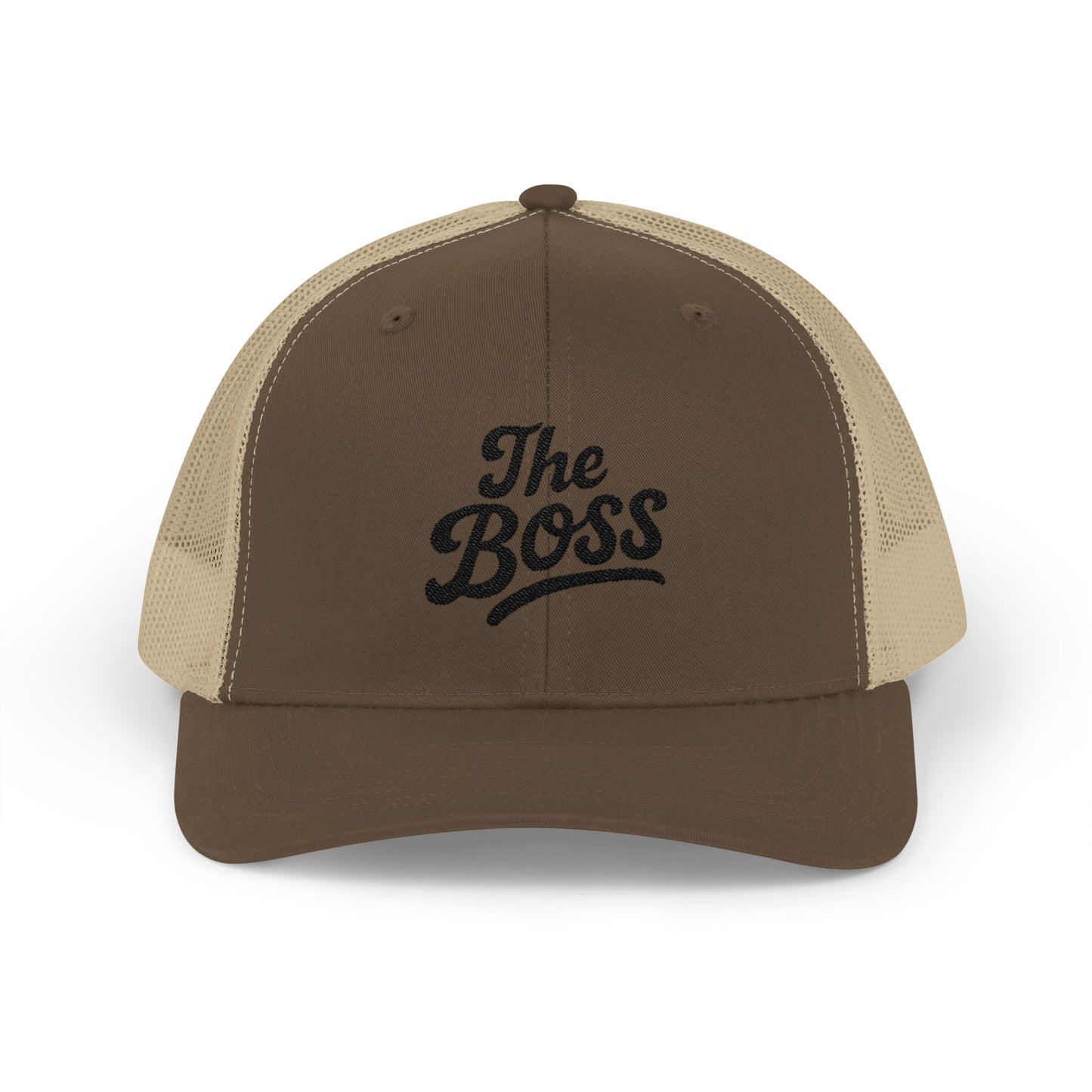The Boss Trucker Hat – Embroidered Statement Hat for Power Moves Only. Black Letters