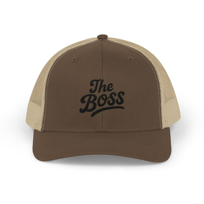 The Boss Trucker Hat – Embroidered Statement Hat for Power Moves Only. Black Letters