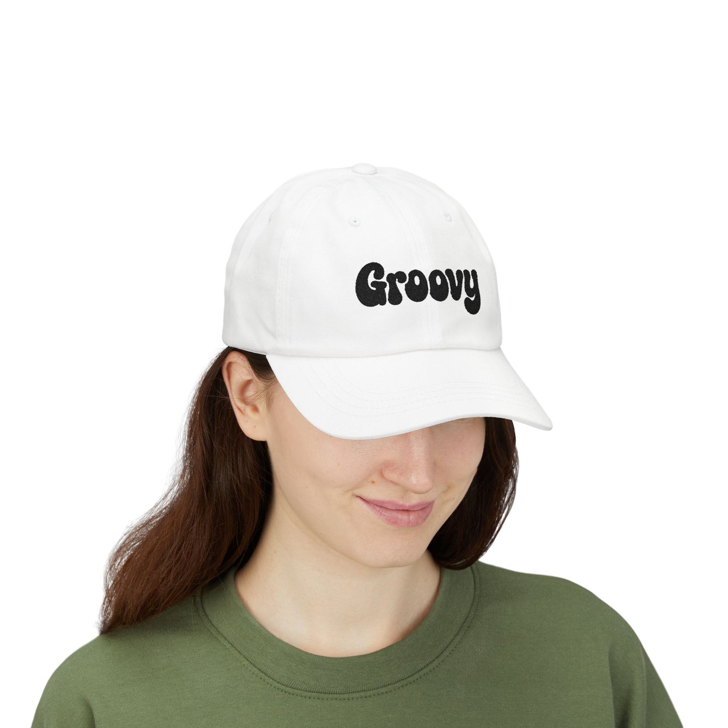 Groovy Classic Dad Hat – Retro Embroidered Hat with 70s Style Font for Funky Vibes, Chill Days, and Vintage Cool. Black Letters