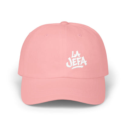 La Jefa Embroidered Classic Dad Hat – Bold Latina Boss Hat for Confident Women, Statement Streetwear, and Jefa Energy. White Letters