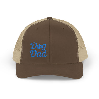 Dog Dad Trucker Hat – Embroidered Minimalist Dog Face Hat for Proud Pet Dads and Canine Companions. Blue Letters