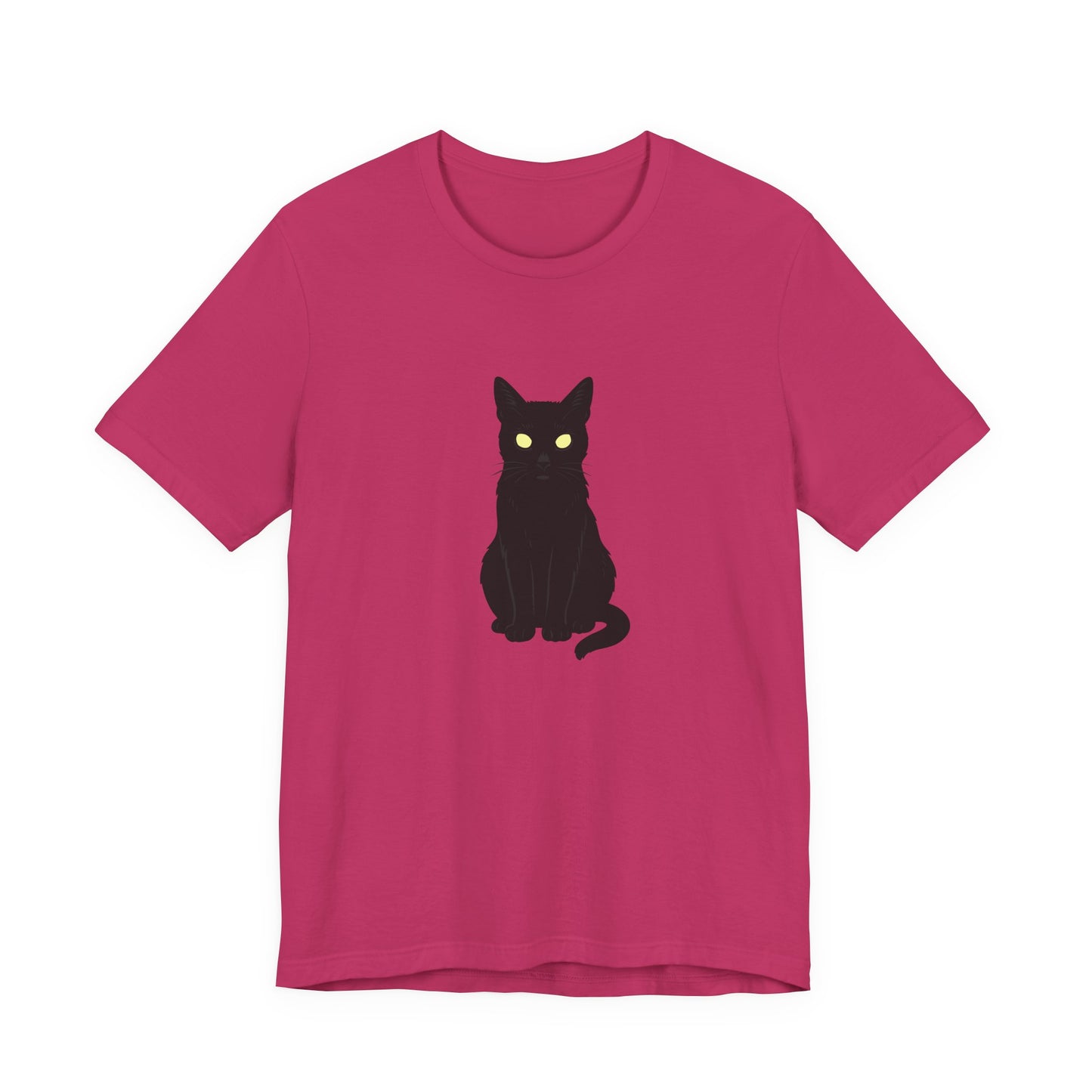 Glowing-Eyed Black Cat Shirt – Dark Theme Feline Stare for Maximum Spook and Minimal Effort. Unisex Jersey Short Sleeve Tee