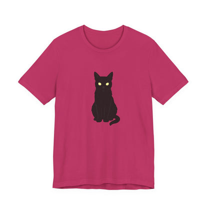 Glowing-Eyed Black Cat Shirt – Dark Theme Feline Stare for Maximum Spook and Minimal Effort. Unisex Jersey Short Sleeve Tee