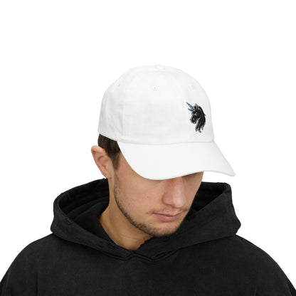 Angry Unicorn Classic Dad Hat – Embroidered Gothic Fantasy Hat with Red Eyes and Fierce Horned Design
