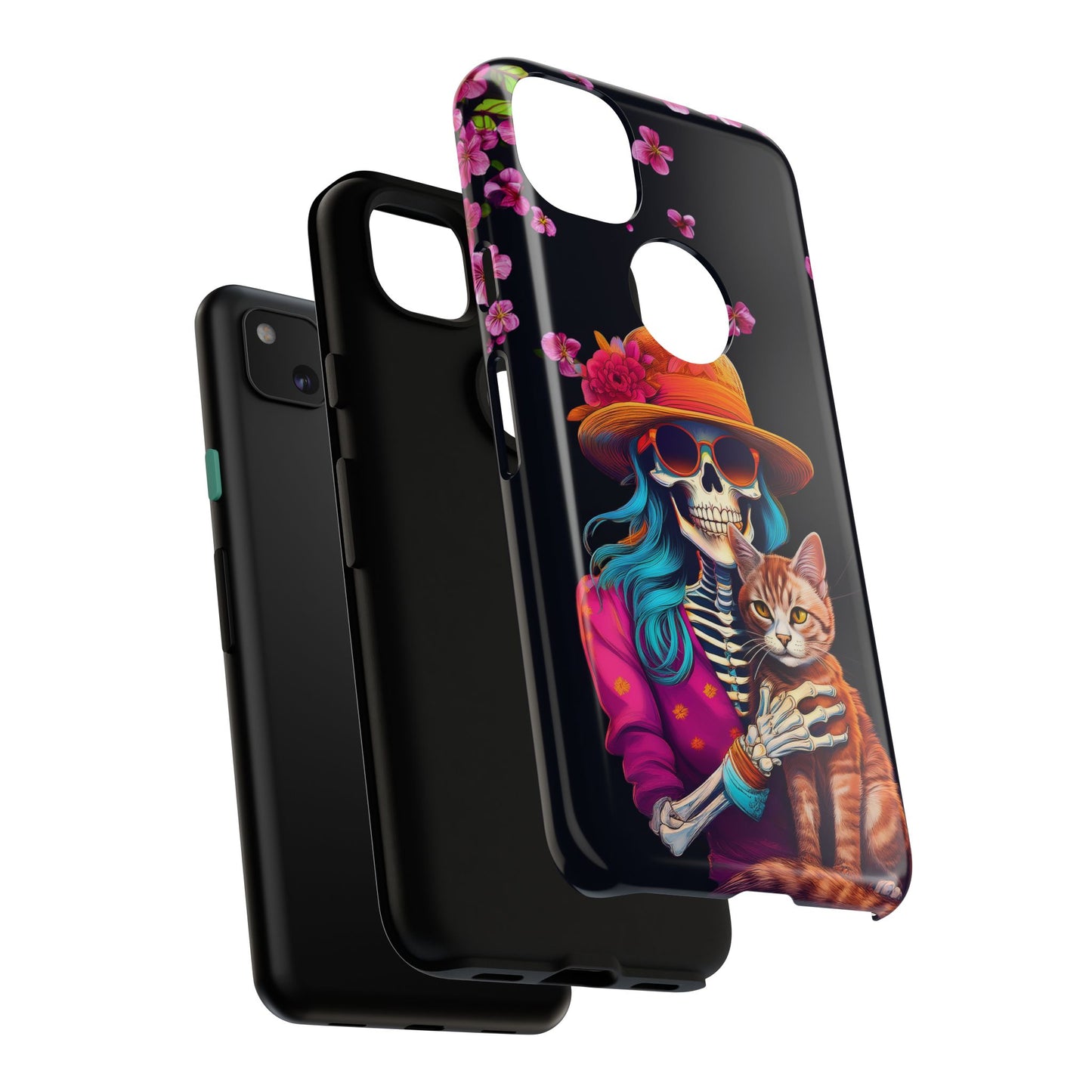 Skeleton holding a Cat Cell Phone Case 001