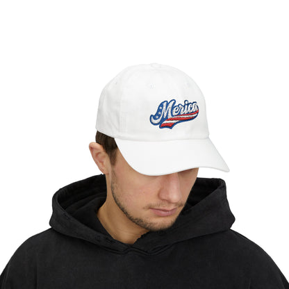 MERICA Embroidered Classic Dad Hat – Patriotic USA Hat with Bold Stars and Stripes Script Design for 4th of July and American Pride