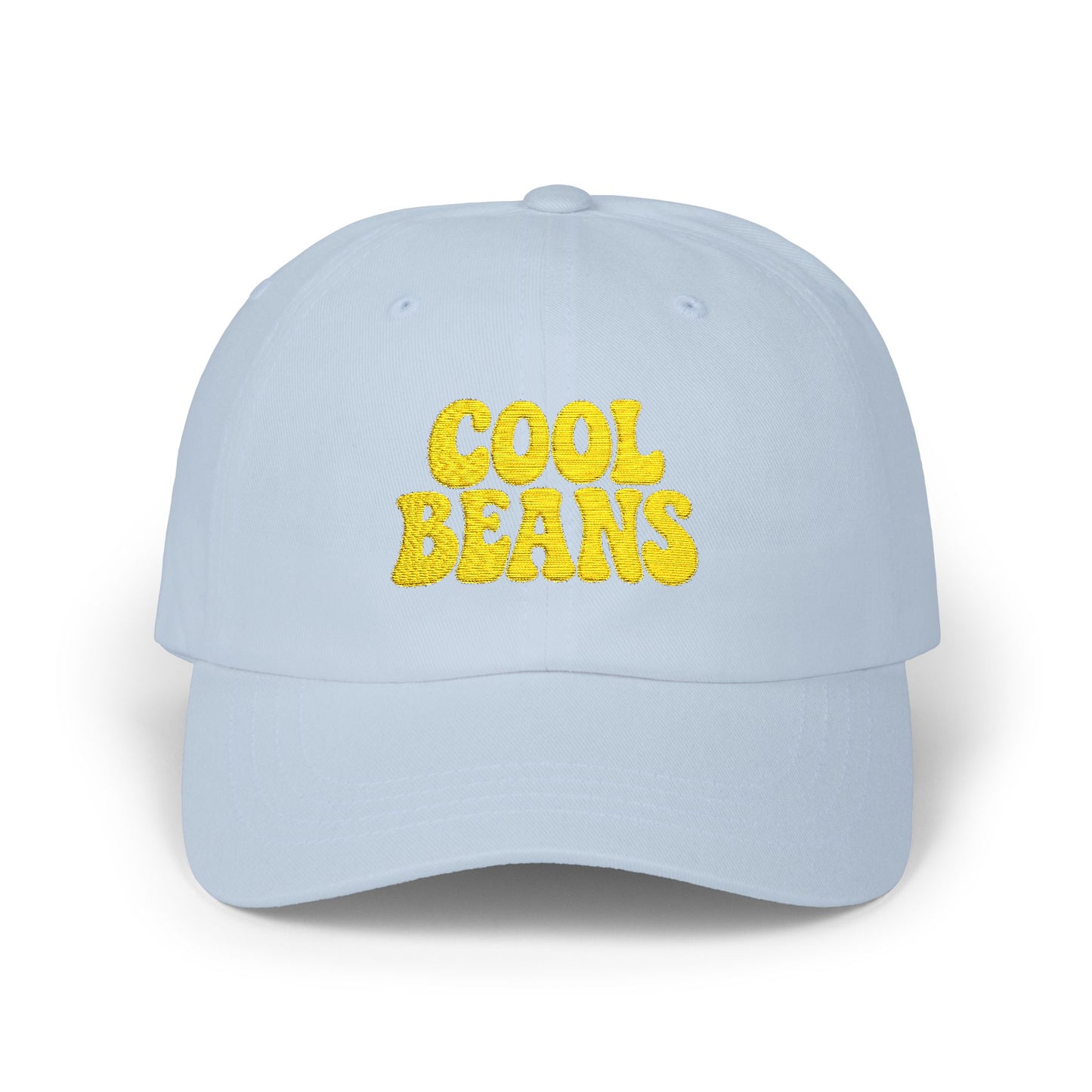Cool Beans Classic Dad Hat – Embroidered Minimalist Text Hat for Chill Vibes and Quiet Comedy Fans. Yellow Letters