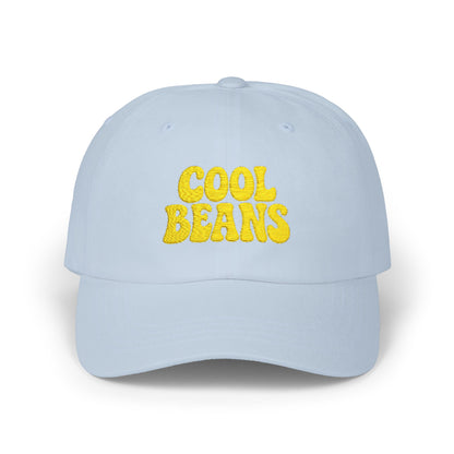 Cool Beans Classic Dad Hat – Embroidered Minimalist Text Hat for Chill Vibes and Quiet Comedy Fans. Yellow Letters