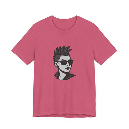 Punk Girl Graphic T-Shirt – Dark Theme Grayscale Spiked Hair Portrait on Black Tee with Bold Energy and Modern Ghost Effect. Unisex Jersey Short Sleeve Tee