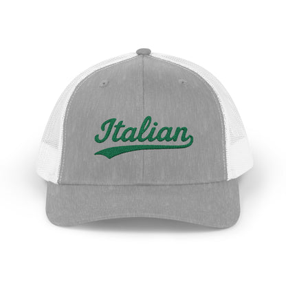 Italian Trucker Hat – Green Script Heritage Hat for Pasta Lovers and Italian Pride