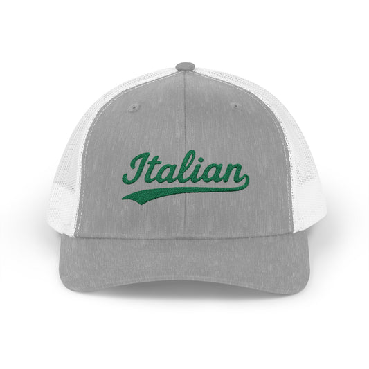 Italian Trucker Hat – Green Script Heritage Hat for Pasta Lovers and Italian Pride