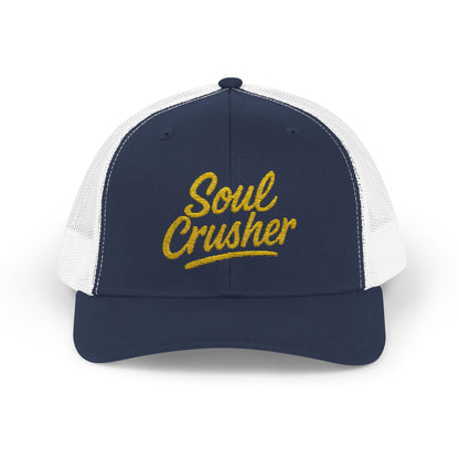 Soul Crusher Trucker Hat – Clean Script Hat with Bold Edge for Heartbreakers, Villains, and Power Moves. Yellow Letters