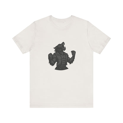 Werewolf Transformation T-Shirt – Dark Theme Grayscale Muscular Monster Design on Black Tee with Savage Energy and Modern Ghost Effect. Unisex Jersey Short Sleeve Tee