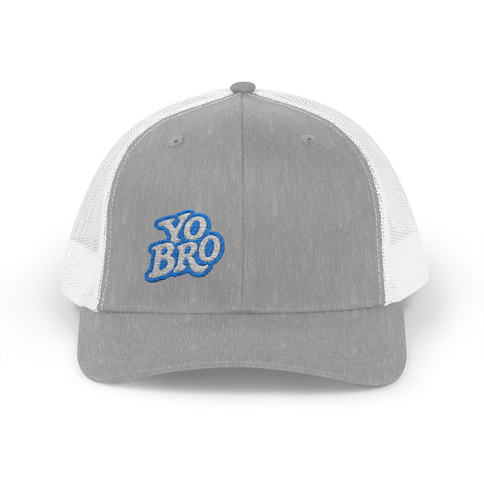 Yo Bro Trucker Hat – Embroidered Blue & White Hat for Laid-Back Vibes