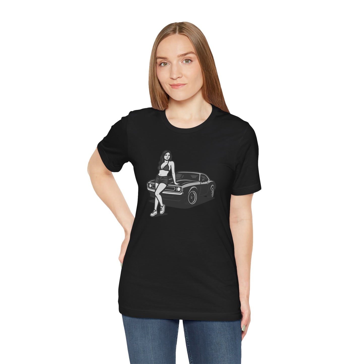 Car Girl Graphic Tee Dark Theme – Retro Muscle Car Vector Design with Confident Attitude