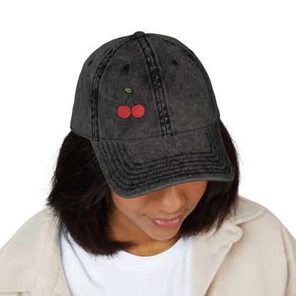 Cherries Vintage Hat – Embroidered Red Fruit Hat with Bold Minimalist Design and Flirty Style