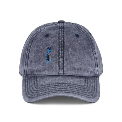 Jumping Fish Vintage Hat – Embroidered Blue Fishing Hat for Anglers, Lake Days, and Outdoor Style