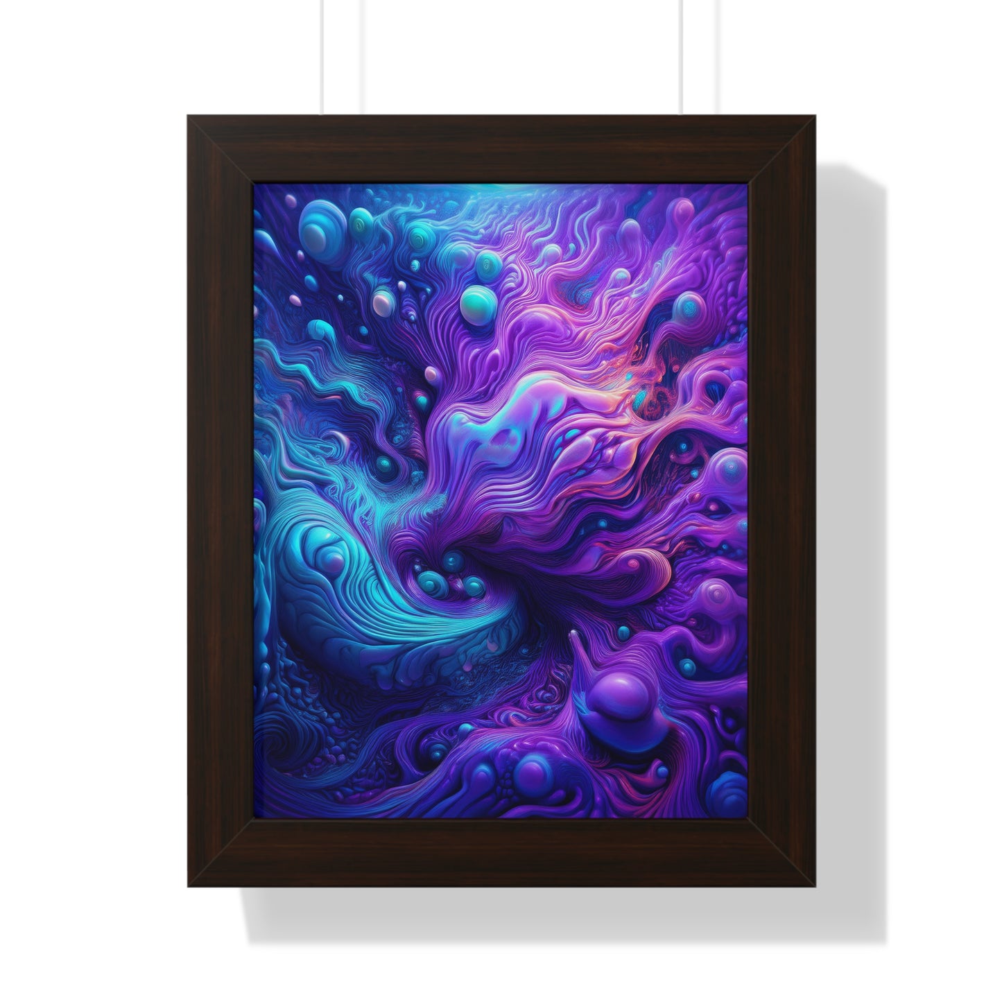 Ethereal Depths Abstract Art Framed Vertical Poster - Vibrant Purple and Blue Design for Home Decor