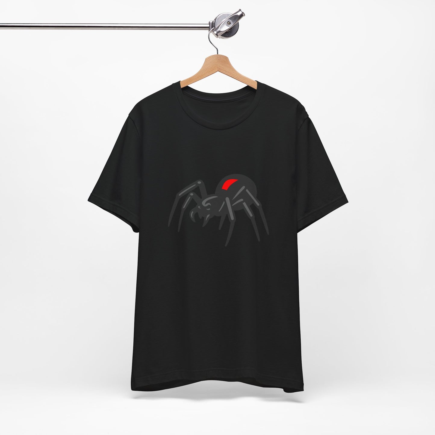Black Widow Spider Graphic Tee Dark Theme – Deadly Cool Vector Design with Red Mark Accent