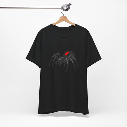 Black Widow Spider Graphic Tee Dark Theme – Deadly Cool Vector Design with Red Mark Accent
