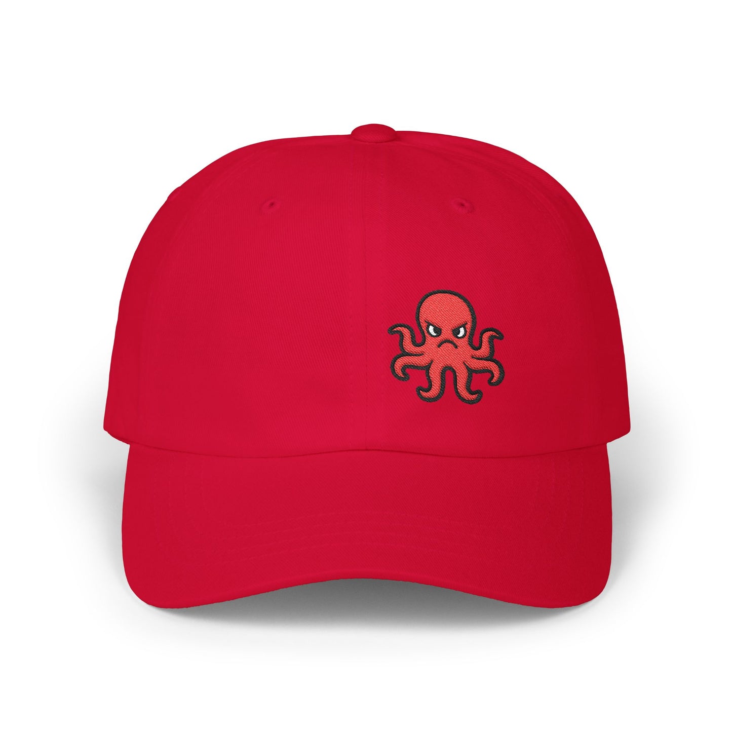 Angry Octopus Classic Dad Hat – Embroidered Red Sea Creature Hat with Bold Attitude and Cartoon Vibes