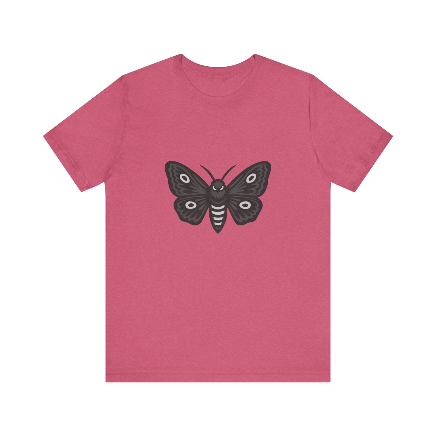 Moth Graphic T-Shirt – Dark Theme Grayscale Winged Insect Design on Black Tee with Gothic Mood and Subtle Modern Ghost Effect. Unisex Jersey Short Sleeve Tee