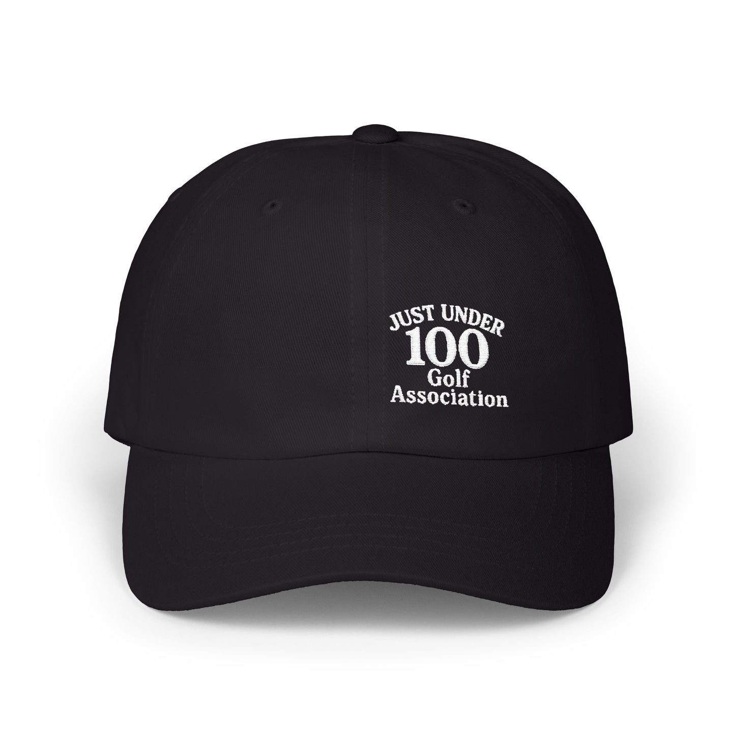 Just Under 100 Golf Classic Dad Hat – Embroidered Funny Golf Hat for Weekend Golfers and Casual Fairway Vibes. White Letters