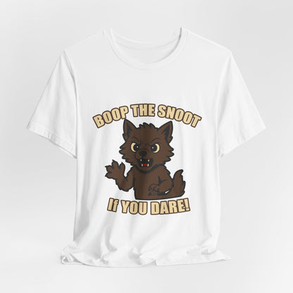 Boop the Snoot If You Dare Halloween Shirt – Funny Werewolf Halloween Graphic Unisex Jersey Short Sleeve Tee for Dog Lovers.