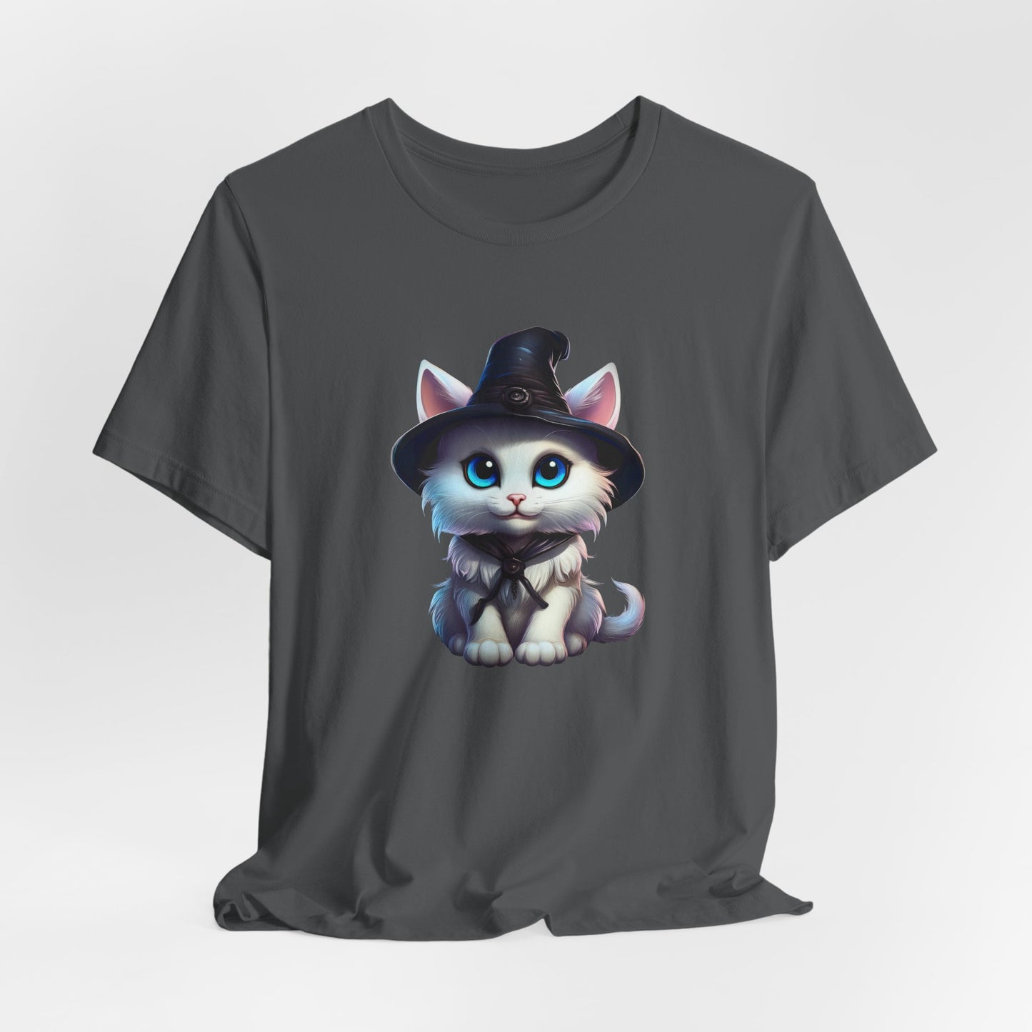 Adorable Witch Cat Halloween Shirt – Cute White Cat in Hat Graphic Tee for Cat Lovers and Halloween Fans