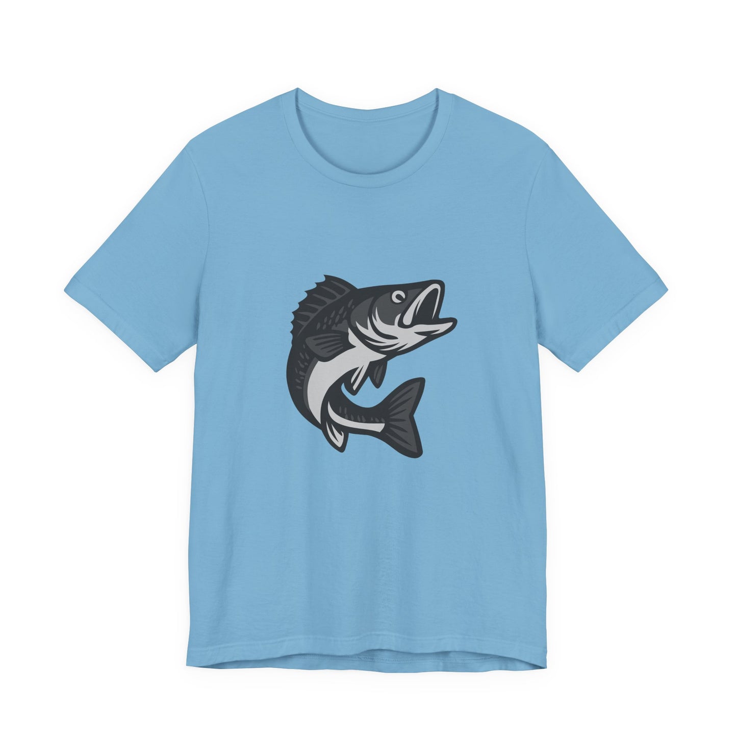 Walleye Fishing Graphic T-Shirt – Dark Theme Grayscale Freshwater Game Fish Design on Black Tee with Angler Energy and Modern Ghost Effect. Unisex Jersey Short Sleeve Tee