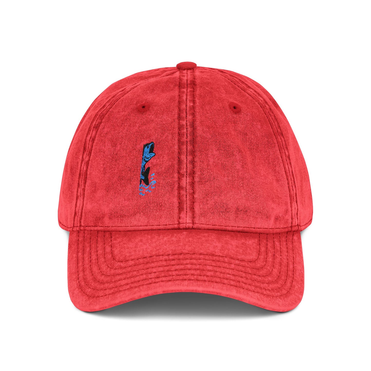 Jumping Fish Vintage Hat – Embroidered Blue Fishing Hat for Anglers, Lake Days, and Outdoor Style