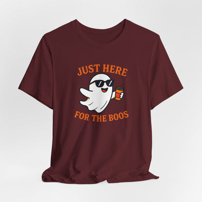 Just Here for the Boos Halloween Shirt – Funny Ghost Drinking Coffee Graphic Tee for Spooky Season