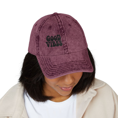 Good Vibes Vintage Hat – Embroidered Retro Text Hat for Positive Vibes, Chill Style, and Everyday Feel-Good Energy