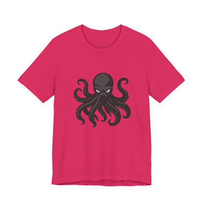 Dark Theme Octopus Graphic T-Shirt – Fierce Grayscale Tentacle Design on Black Tee with Bold Energy and Modern Ghost Effect. Unisex Jersey Short Sleeve Tee