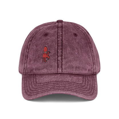 Angry Octopus Vintage Hat – Embroidered Red Sea Creature Hat with Cartoon Vibes and Bold Attitude