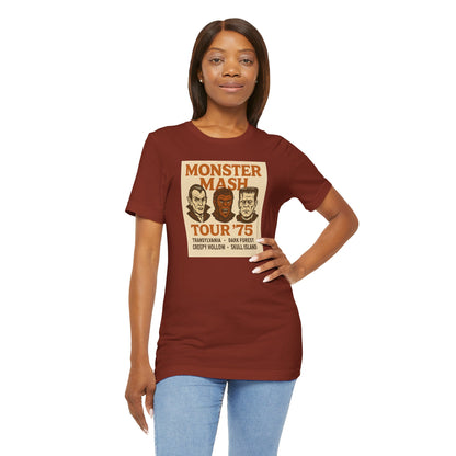 Monster Mash Tour '75 Halloween Shirt – Vintage Horror Band Tee Featuring Dracula, Wolfman, Frankenstein
