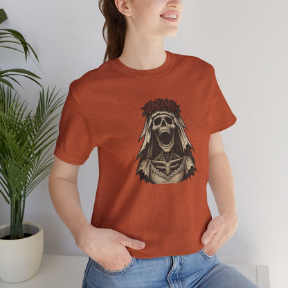 Screaming Skeleton Bride Halloween Shirt – Gothic Undead Bride Graphic Tee for Spooky Season Horror Fans
