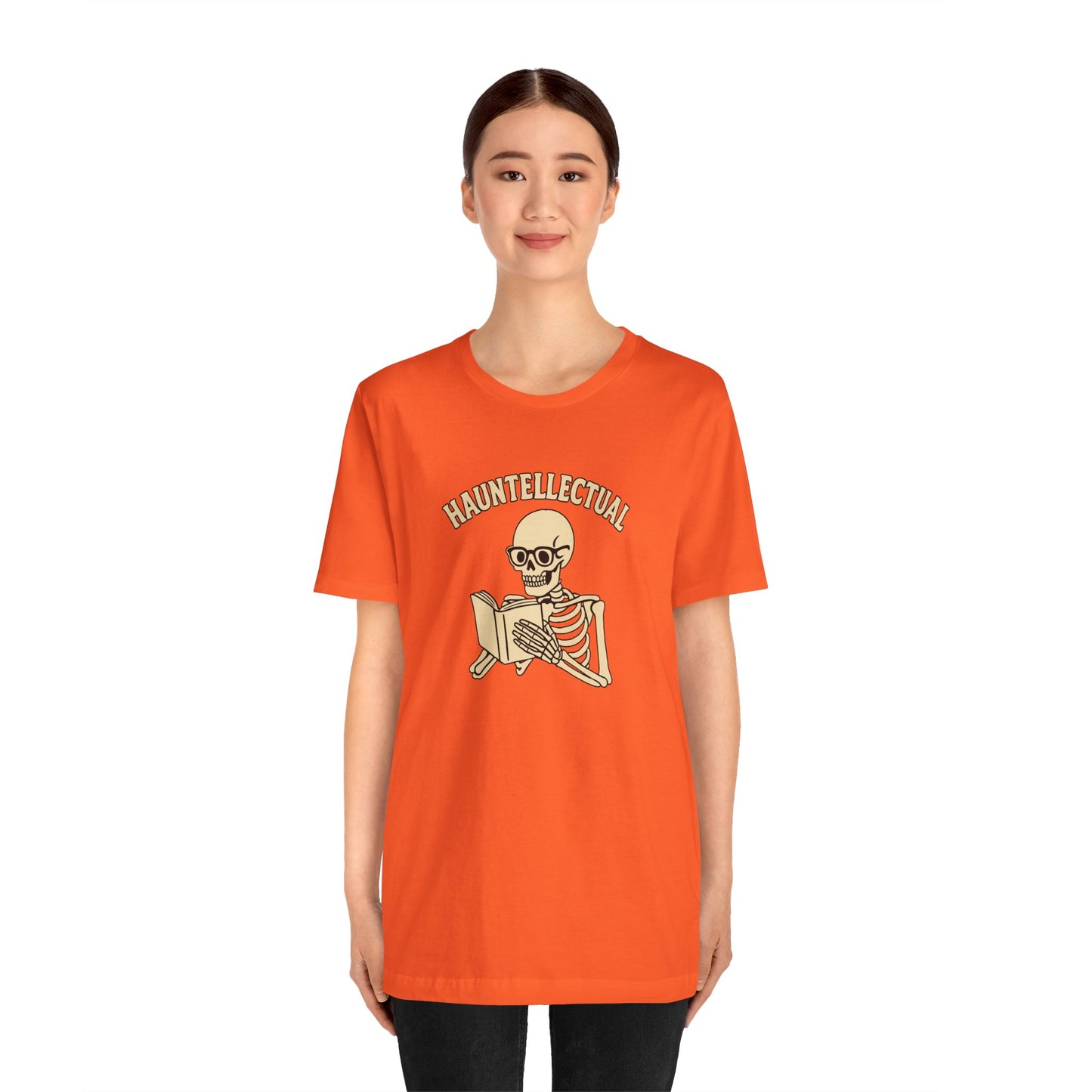 Hauntellectual Halloween Shirt – Funny Skeleton Reading Book Tee for Spooky Smart People