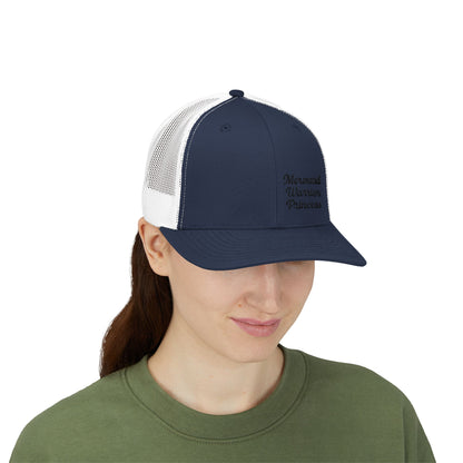 Mermaid Warrior Princess Trucker Hat – Embroidered Bold Text Hat for Magical Queens. Black Letters