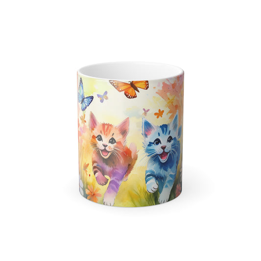 Kittens Chasing Butterflies Color Morphing Mug, 11oz