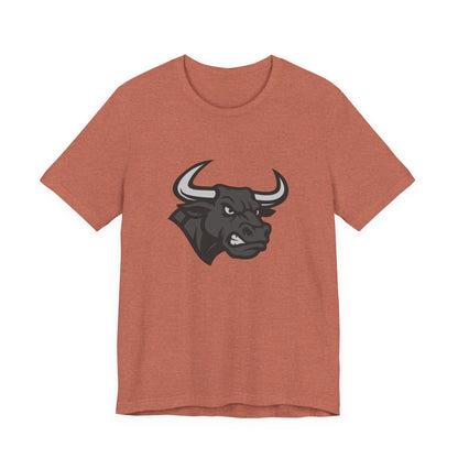 Angry Bull Graphic T-Shirt – Dark Theme Grayscale Bull Head Design on Black Tee for Streetwear, Gym, or Bold Urban Style. Unisex Jersey Short Sleeve Tee