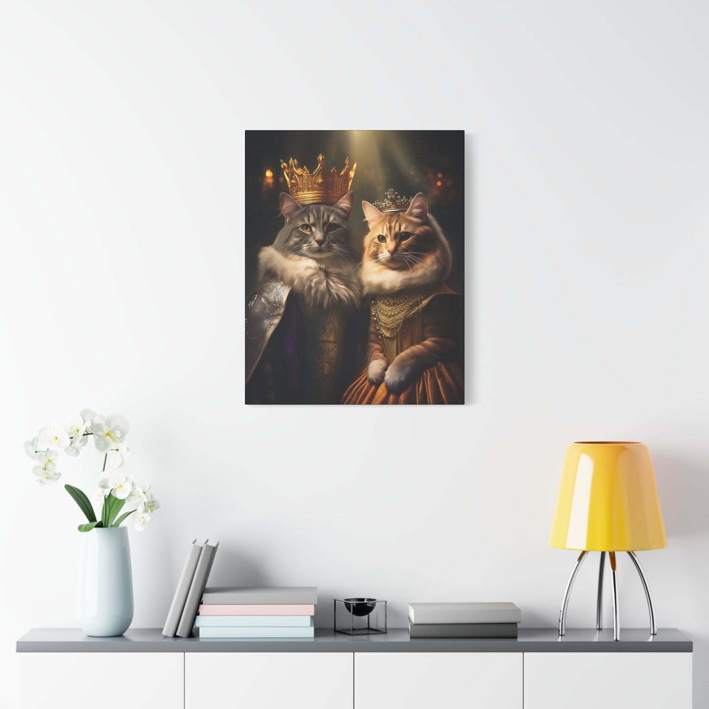 The Royal King and Queen of Meowsington Canvas Art | Stretched Matte Wall Decor 001