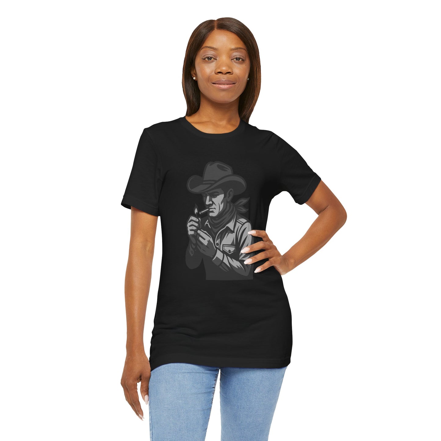 Cowboy Lighting Up Graphic Tee Dark Theme – Western Rebel Vector Design with Classic Attitude
